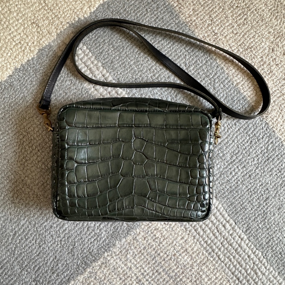 Clare V Midi Sac Green Loden Croc Crossbody